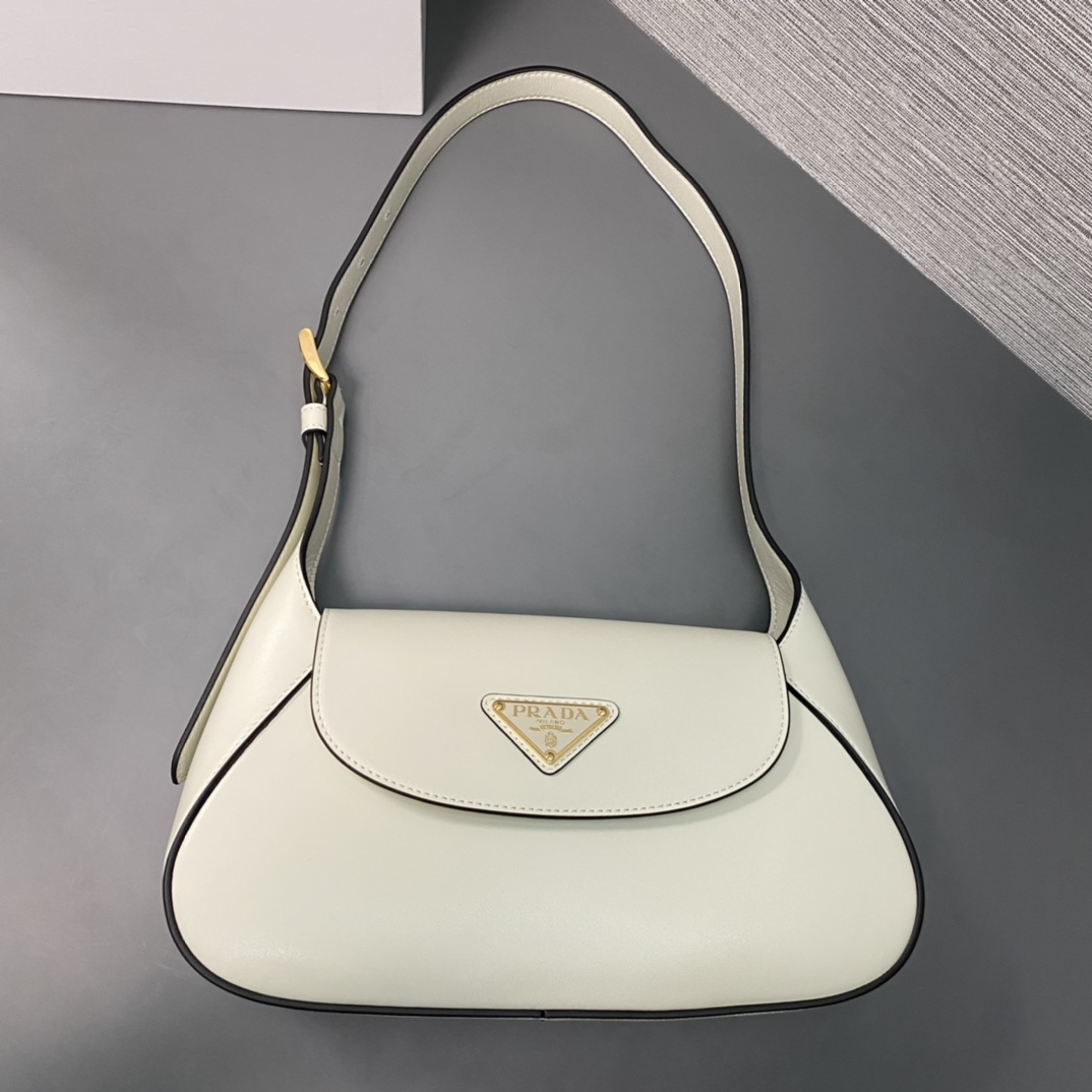 Prada Small Leather Shoulder Bag Handbag White 1BD358